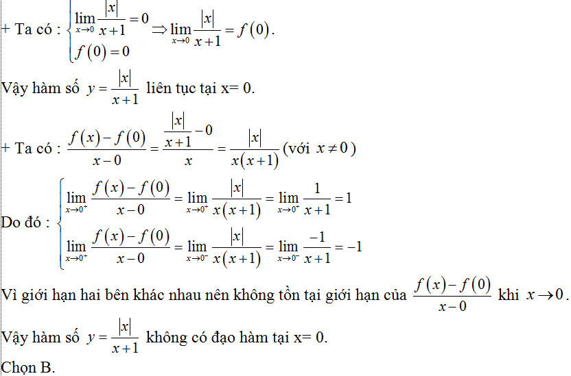 Bài tập tính đạo hàm bằng định nghĩa cực hay, có lời giải