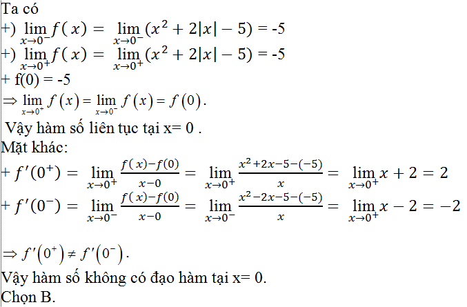 Bài tập tính đạo hàm bằng định nghĩa cực hay, có lời giải