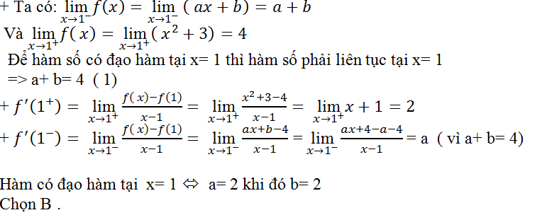 Bài tập tính đạo hàm bằng định nghĩa cực hay, có lời giải