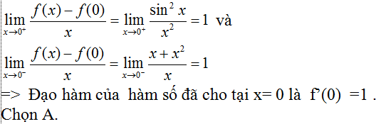 Bài tập tính đạo hàm bằng định nghĩa cực hay, có lời giải