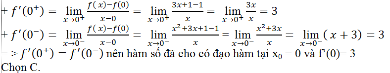 Bài tập tính đạo hàm bằng định nghĩa cực hay, có lời giải