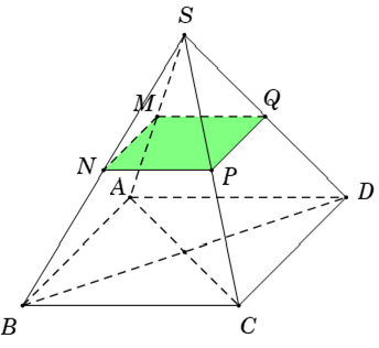 Tìm thiết diện của hình chóp cắt bởi mặt phẳng chứa đường thẳng song song với đường thẳng khác