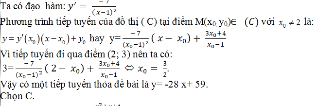 Viết phương trình tiếp tuyến của đồ thị hàm số đi qua 1 điểm