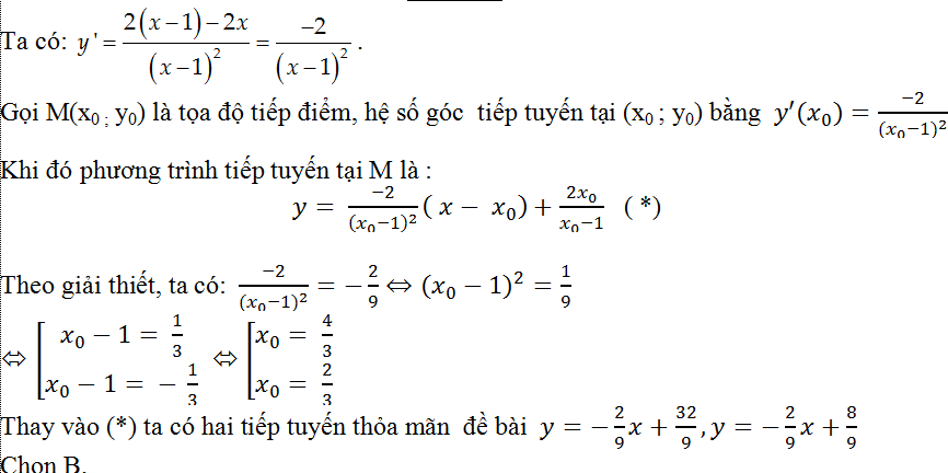 Viết phương trình tiếp tuyến của đồ thị hàm số khi biết hệ số góc