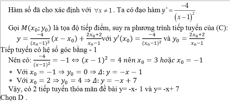 Viết phương trình tiếp tuyến của đồ thị hàm số khi biết hệ số góc