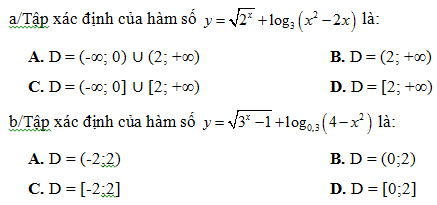 200 bài tập trắc nghiệm Hàm số mũ, lũy thừa, Lôgarit có lời giải (cơ bản - phần 3)