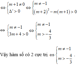 Tìm m để hàm bậc ba có 2 điểm cực trị (cực hay, có lời giải)