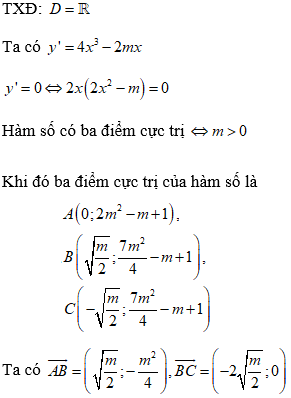 Tìm m để hàm số có 3 điểm cực trị tạo thành tam giác đều (cực hay, có lời giải)