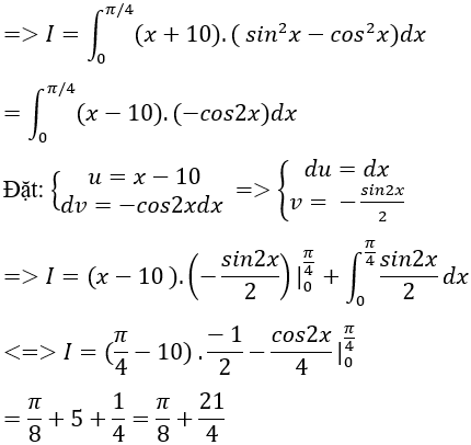 Tính tích phân hàm lượng giác bằng phương pháp tích phân từng phần