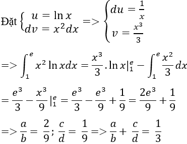 Tính tích phân hàm số mũ, logarit bằng phương pháp tích phân từng phần