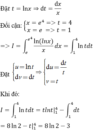 Tính tích phân hàm số mũ, logarit bằng phương pháp tích phân từng phần