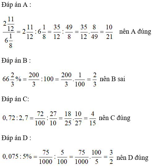 Trắc nghiệm Tìm tỉ số của hai số - Bài tập Toán lớp 6 chọn lọc có đáp án, lời giải chi tiết