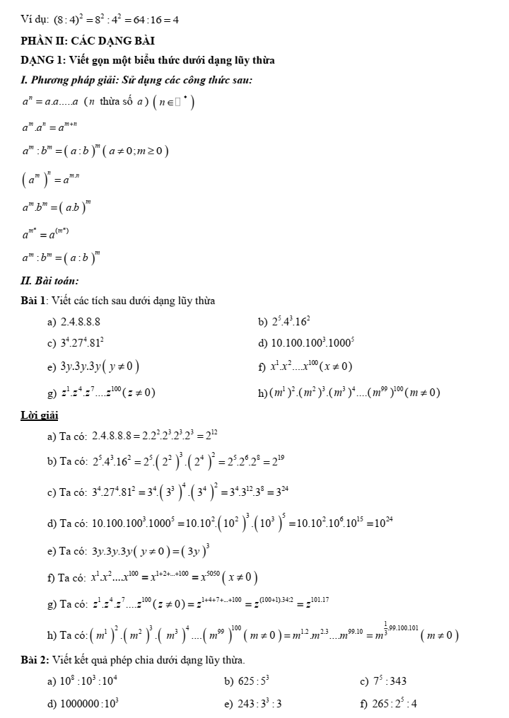 Chuyên đề bồi dưỡng HSG Toán 6 Lũy thừa với số mũ tự nhiên (có lời giải)