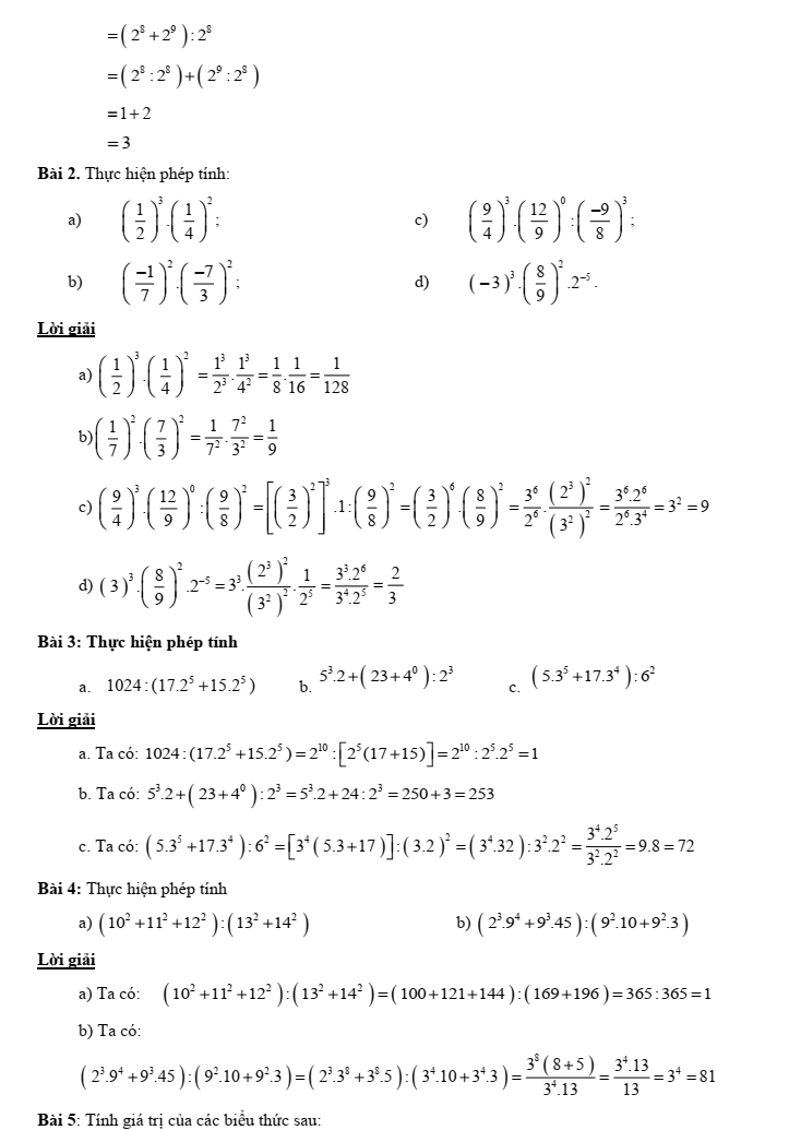 Chuyên đề bồi dưỡng HSG Toán 6 Lũy thừa với số mũ tự nhiên (có lời giải)