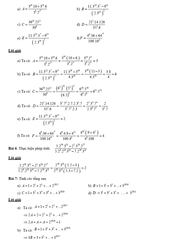 Chuyên đề bồi dưỡng HSG Toán 6 Lũy thừa với số mũ tự nhiên (có lời giải)