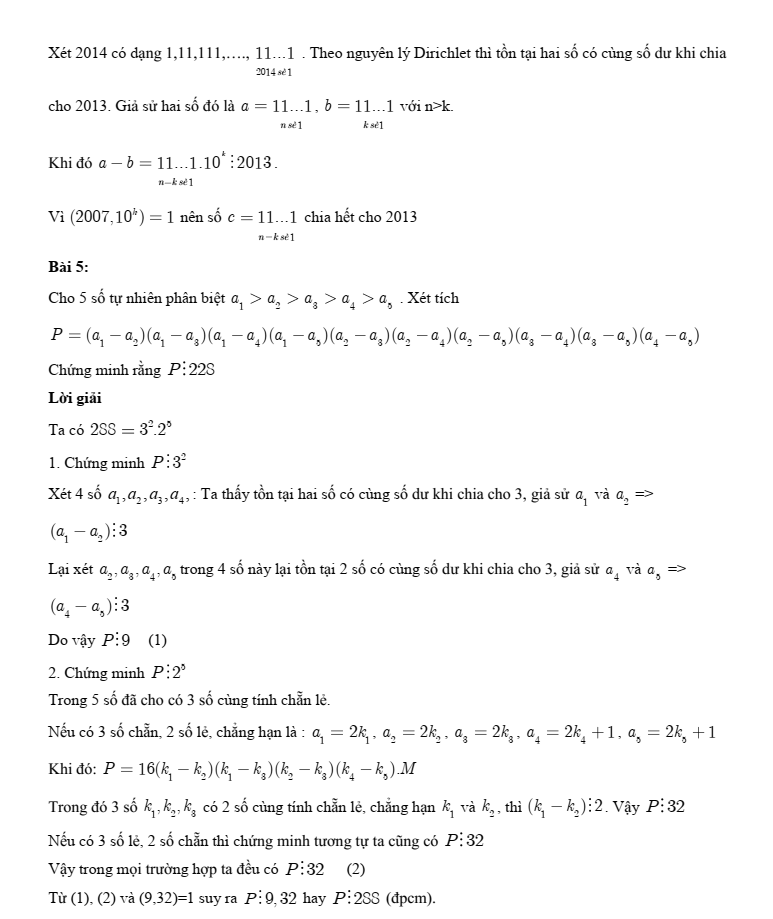 Chuyên đề bồi dưỡng HSG Toán 6 Nguyên lí Dirichlet (có lời giải)
