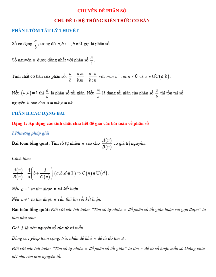 Chuyên đề bồi dưỡng HSG Toán 6 Phân số (có lời giải)