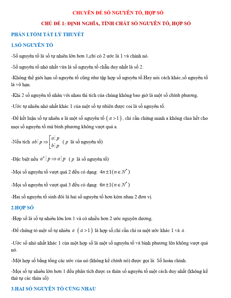 Chuyên đề bồi dưỡng HSG Toán 6 Số nguyên tố và hợp số (có lời giải)