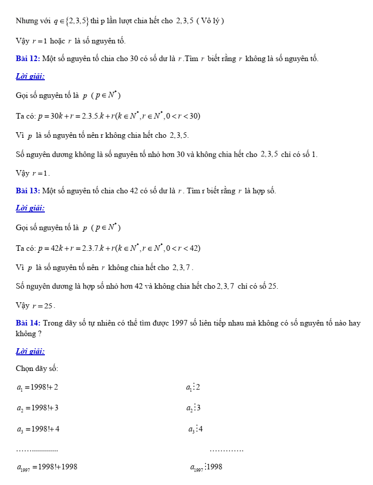 Chuyên đề bồi dưỡng HSG Toán 6 Số nguyên tố và hợp số (có lời giải)