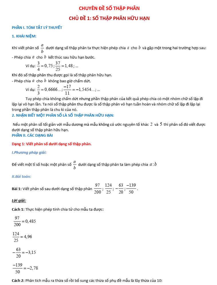 Chuyên đề bồi dưỡng HSG Toán 6 Số thập phân (có lời giải)