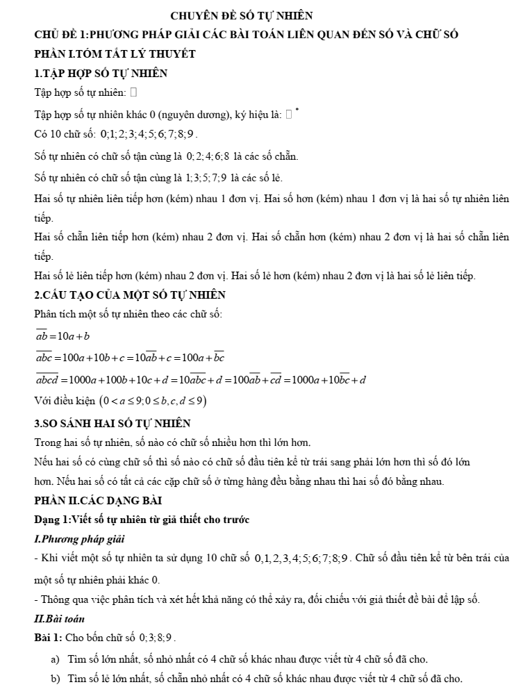 Chuyên đề bồi dưỡng HSG Toán 6 Số tự nhiên (có lời giải)