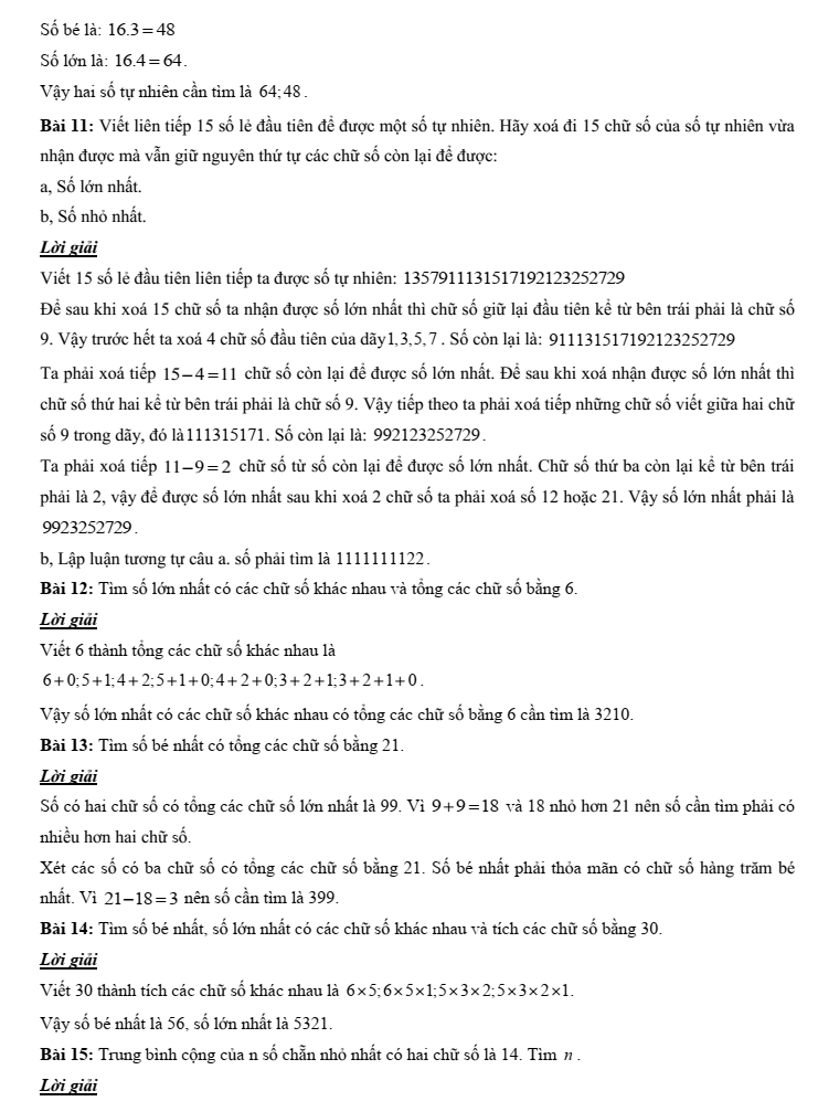 Chuyên đề bồi dưỡng HSG Toán 6 Số tự nhiên (có lời giải)