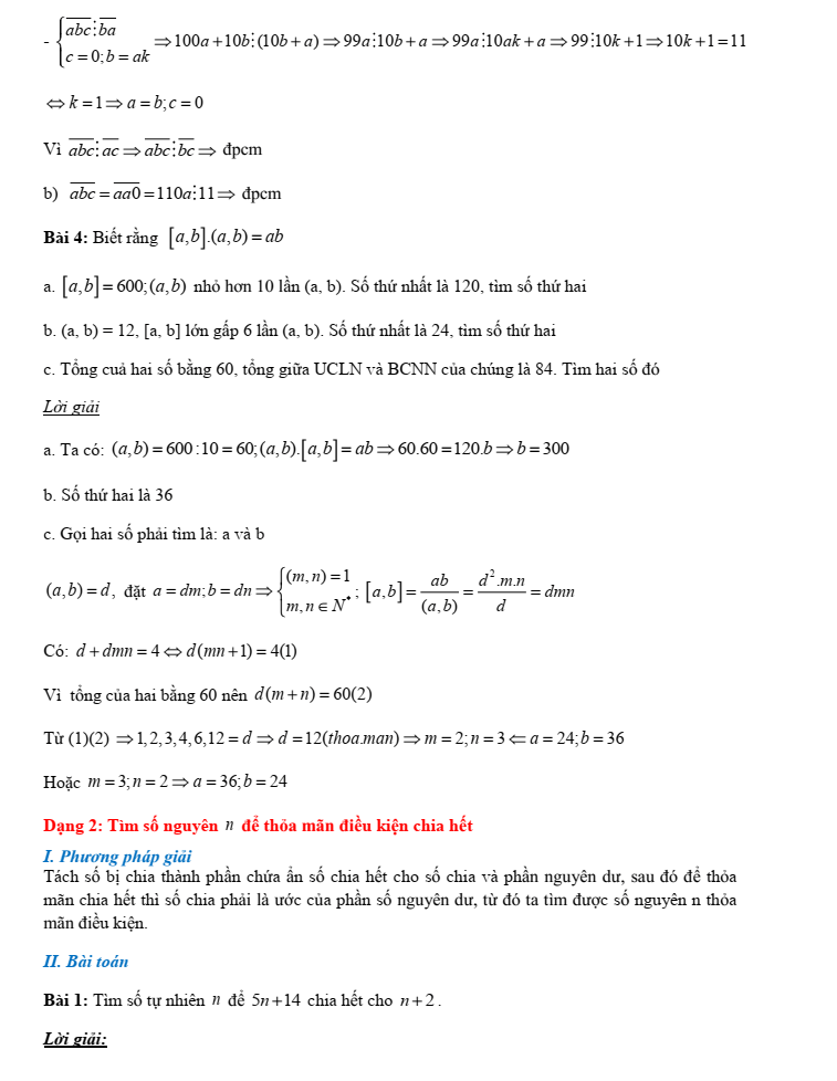 Chuyên đề bồi dưỡng HSG Toán 6 Ước chung lớn nhất và bội chung nhỏ nhất (có lời giải)
