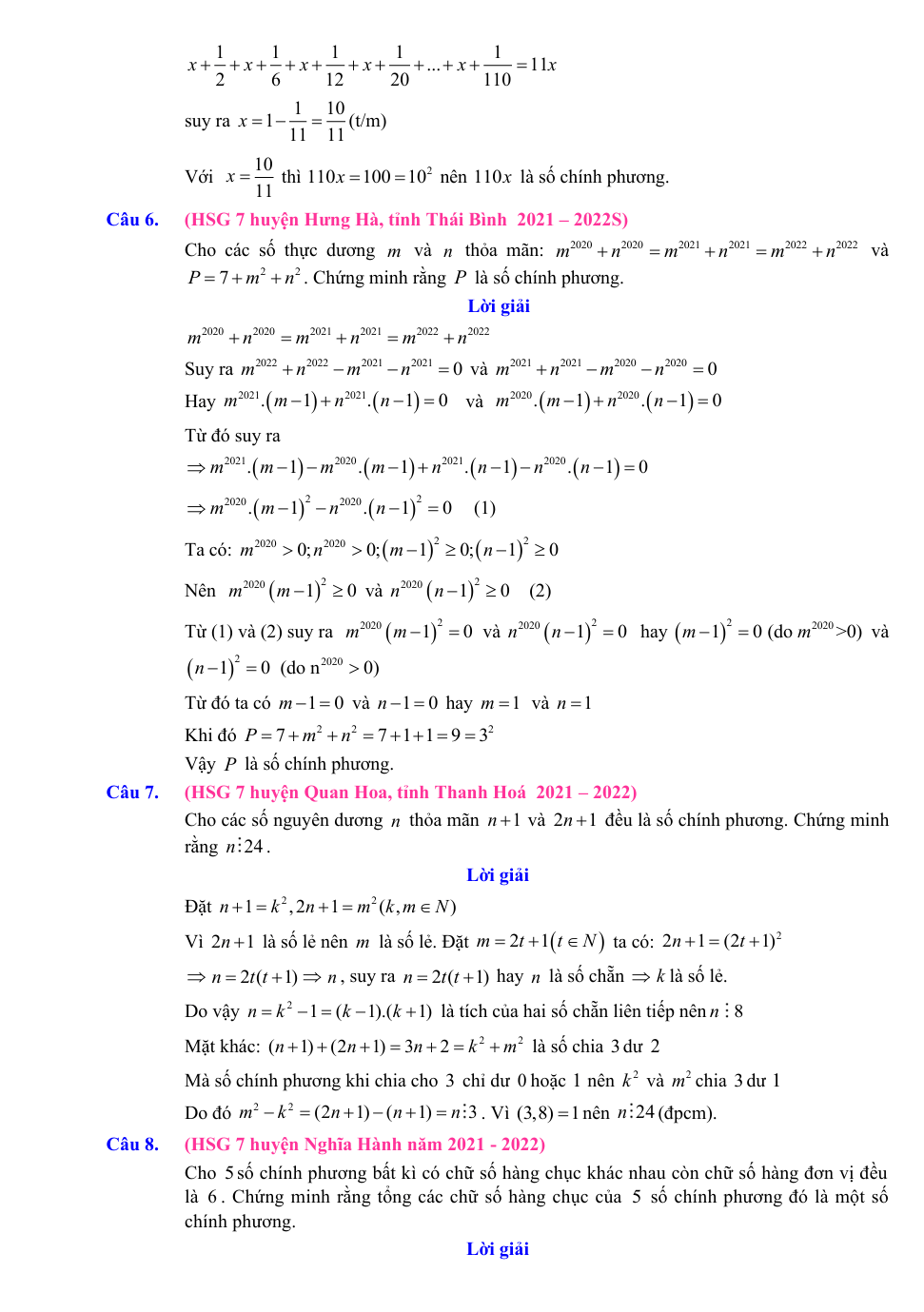 Chuyên đề bồi dưỡng HSG Toán 7 Các bài toán về số chính phương (có lời giải)