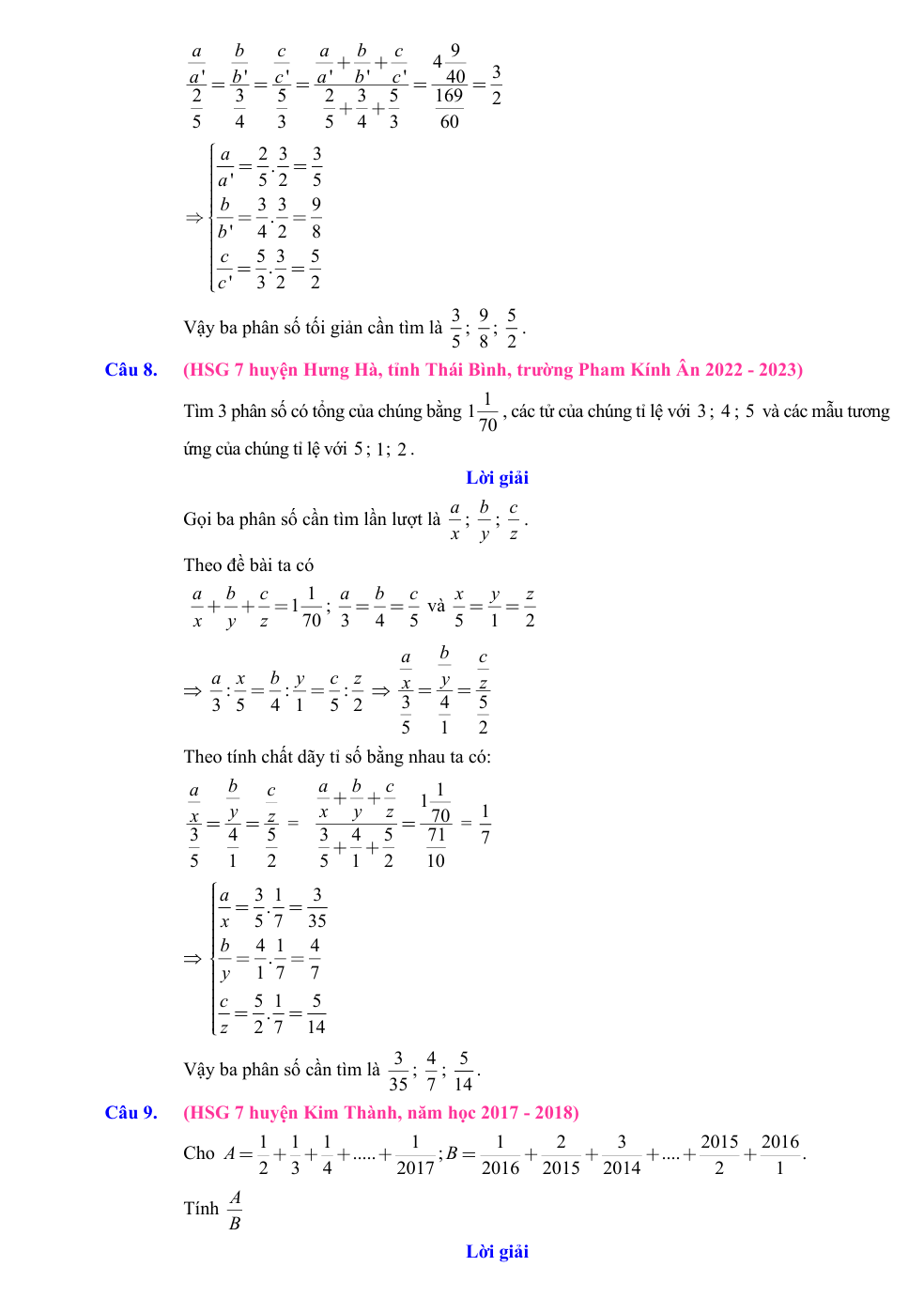 Chuyên đề bồi dưỡng HSG Toán 7 Các dạng toán về phân số (có lời giải)