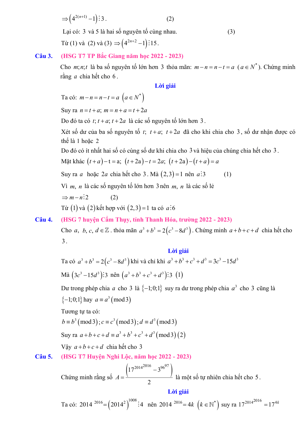 Chuyên đề bồi dưỡng HSG Toán 7 Đồng dư thức (có lời giải)