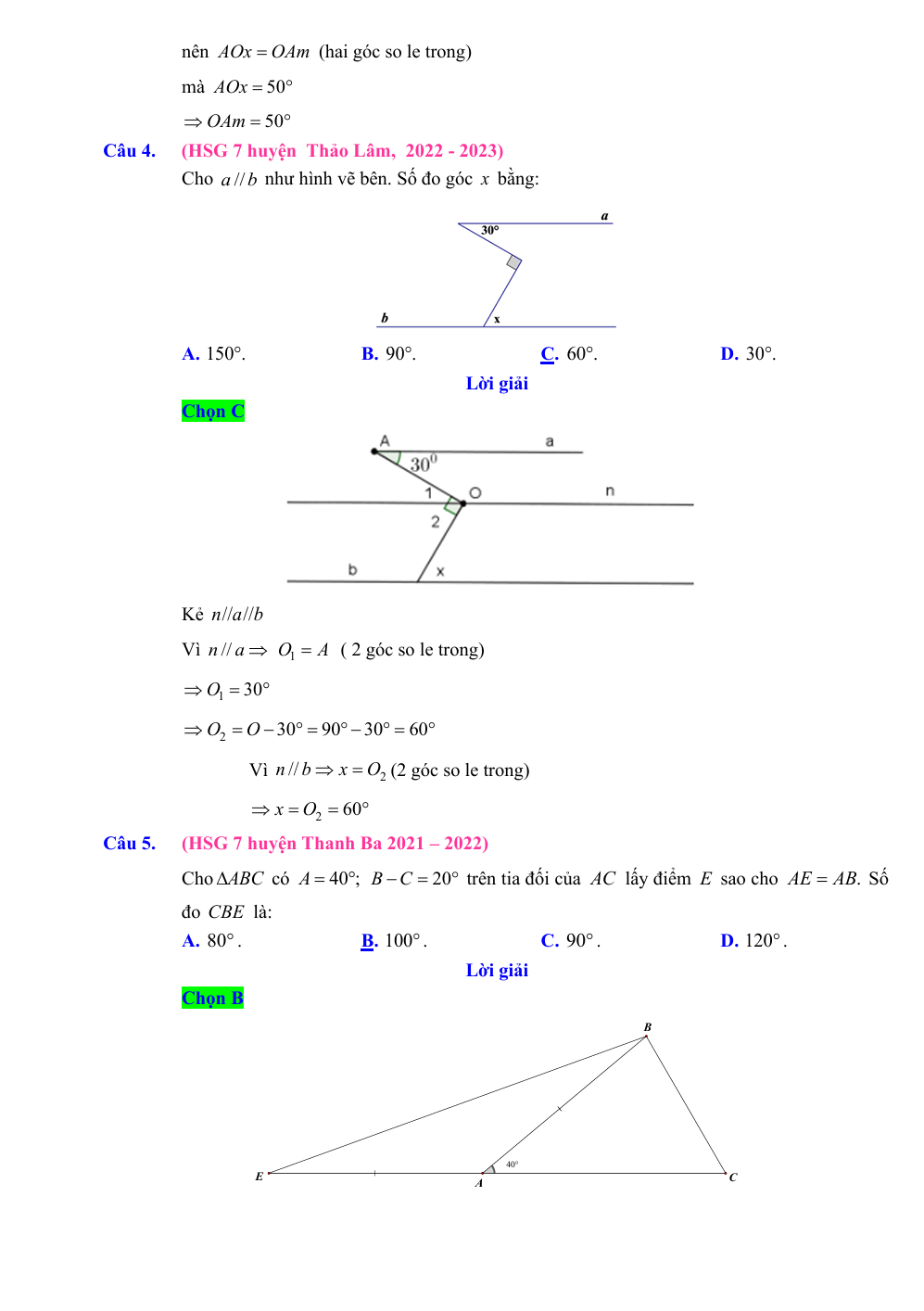 Chuyên đề bồi dưỡng HSG Toán 7 Hình học (có lời giải)