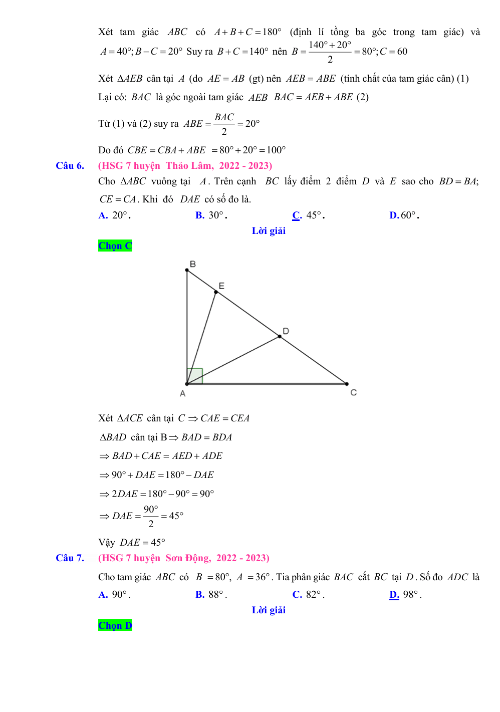 Chuyên đề bồi dưỡng HSG Toán 7 Hình học (có lời giải)