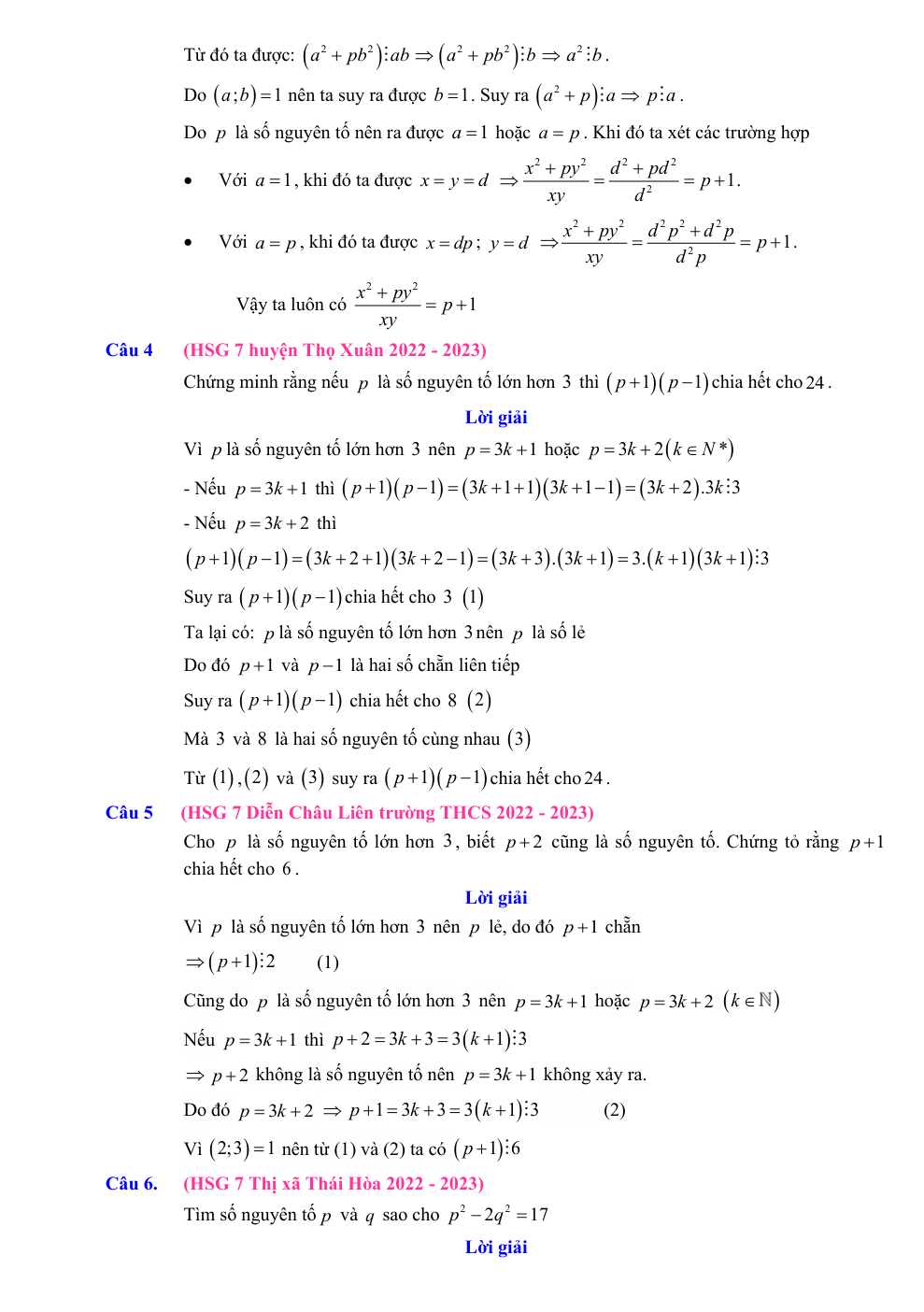 Chuyên đề bồi dưỡng HSG Toán 7 Số nguyên tố và hợp số (có lời giải)