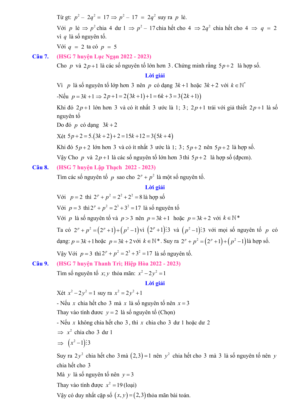 Chuyên đề bồi dưỡng HSG Toán 7 Số nguyên tố và hợp số (có lời giải)
