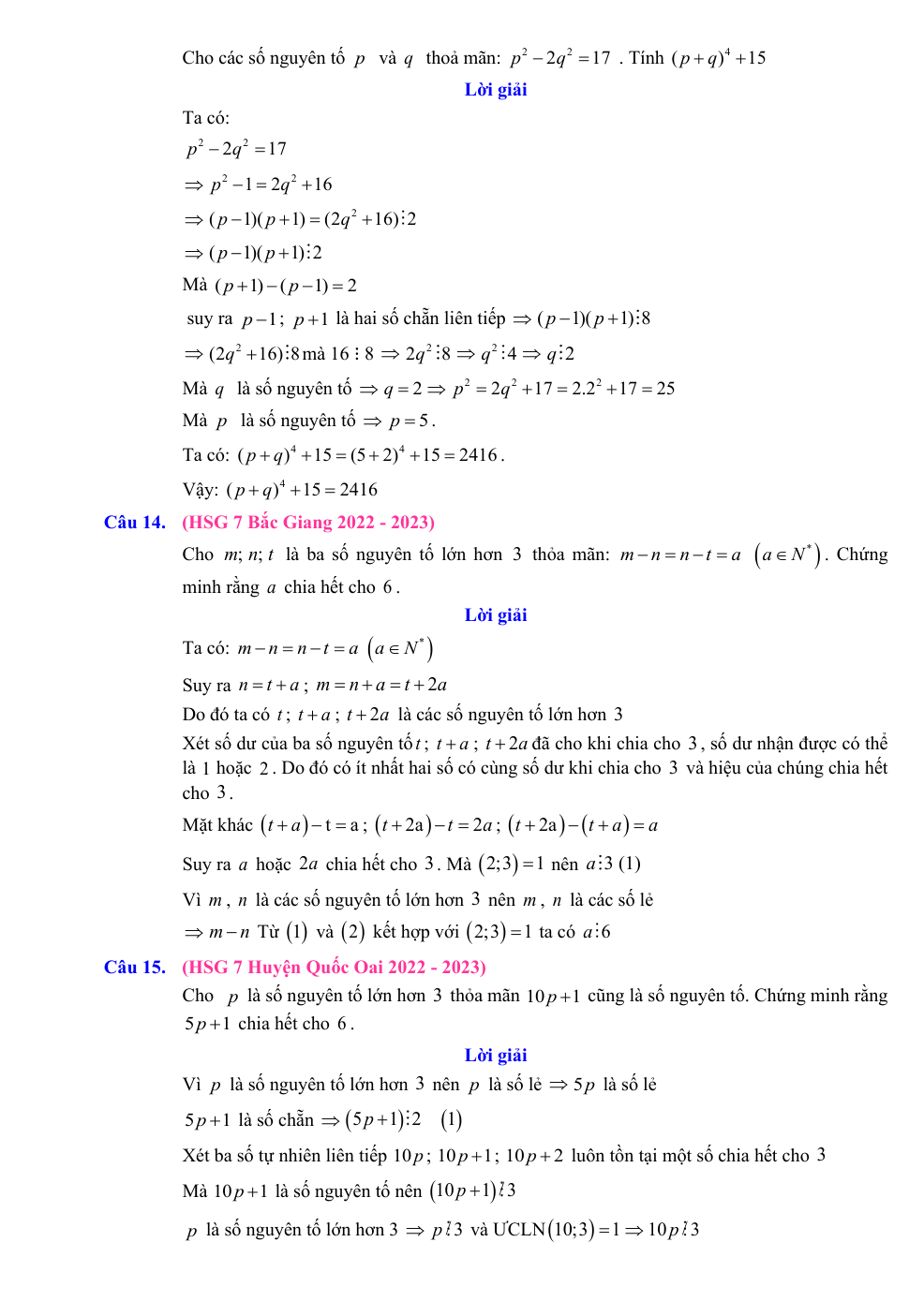 Chuyên đề bồi dưỡng HSG Toán 7 Số nguyên tố và hợp số (có lời giải)