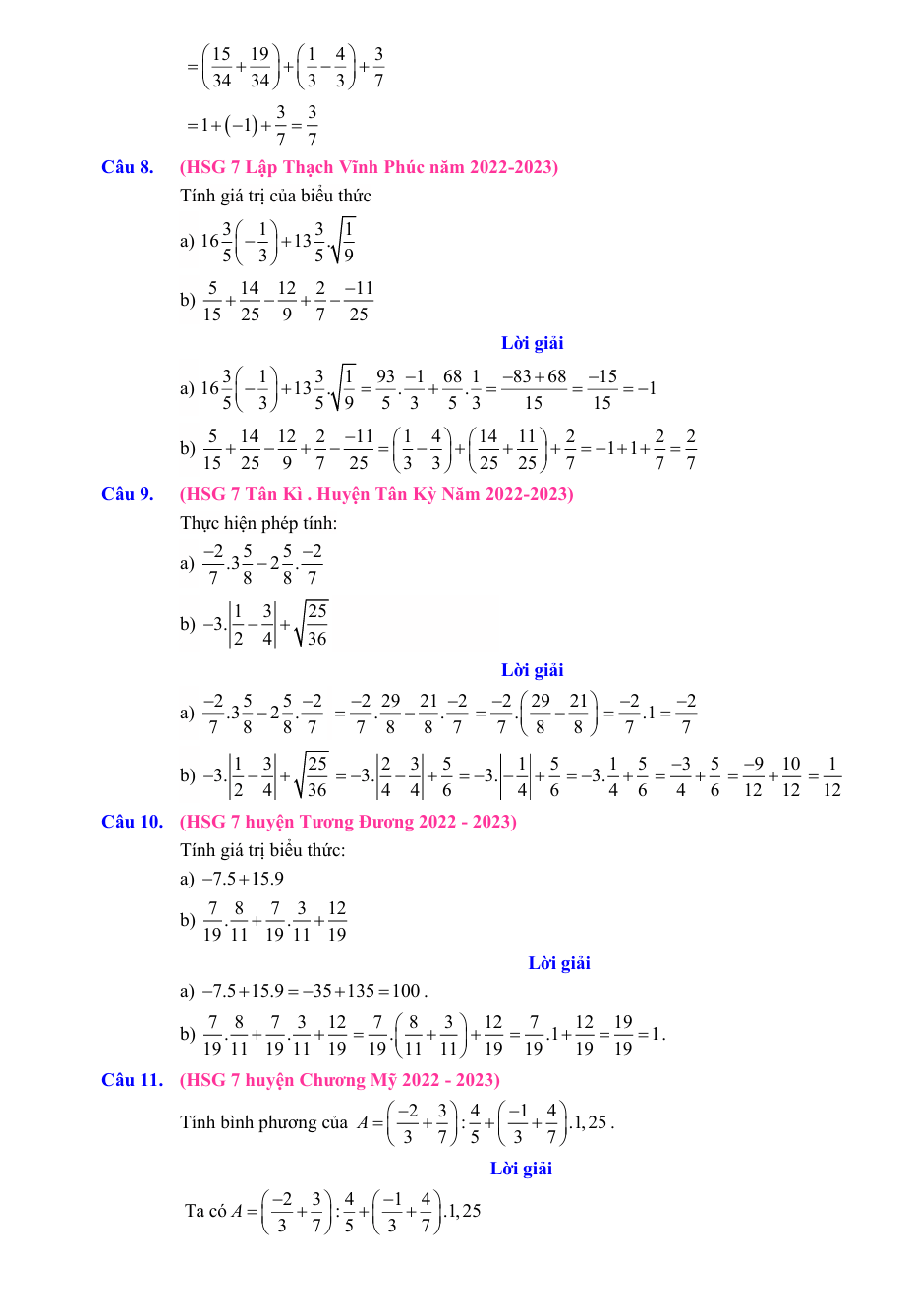 Chuyên đề bồi dưỡng HSG Toán 7 Thực hiện phép tính (có lời giải)