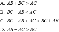 Trắc nghiệm Quan hệ giữa ba cạnh của một tam giác. Bất đẳng thức tam giác