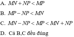 Trắc nghiệm Quan hệ giữa ba cạnh của một tam giác. Bất đẳng thức tam giác