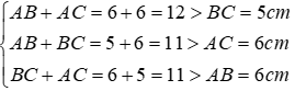 Trắc nghiệm Quan hệ giữa ba cạnh của một tam giác. Bất đẳng thức tam giác