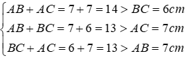 Trắc nghiệm Quan hệ giữa ba cạnh của một tam giác. Bất đẳng thức tam giác