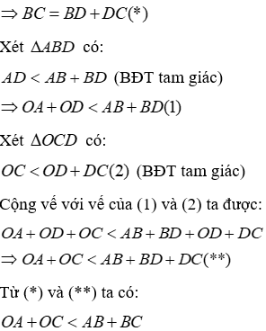 Trắc nghiệm Quan hệ giữa ba cạnh của một tam giác. Bất đẳng thức tam giác