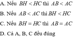 Trắc nghiệm Quan hệ giữa đường vuông góc và đường xiên, đường xiên và hình chiếu