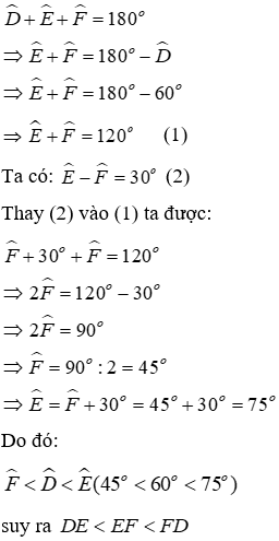 Trắc nghiệm Quan hệ giữa góc và cạnh đối diện trong một tam giác