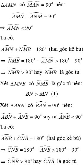 Trắc nghiệm Quan hệ giữa góc và cạnh đối diện trong một tam giác