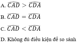 Trắc nghiệm Quan hệ giữa góc và cạnh đối diện trong một tam giác