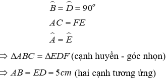 Trắc nghiệm Các trường hợp bằng nhau của tam giác vuông