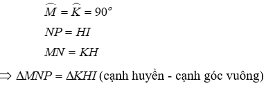 Trắc nghiệm Các trường hợp bằng nhau của tam giác vuông