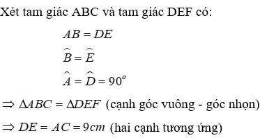 Trắc nghiệm Các trường hợp bằng nhau của tam giác vuông