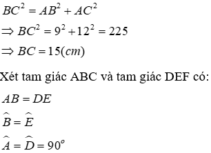 Trắc nghiệm Các trường hợp bằng nhau của tam giác vuông