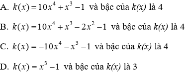 Trắc nghiệm Cộng, trừ đa thức một biến